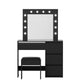 Artiss Dressing Table Set Stool 12 Led Bulbs Black