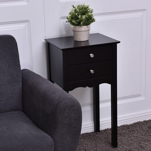 Side Table End Accent Table with 2 Drawers-Black-2
