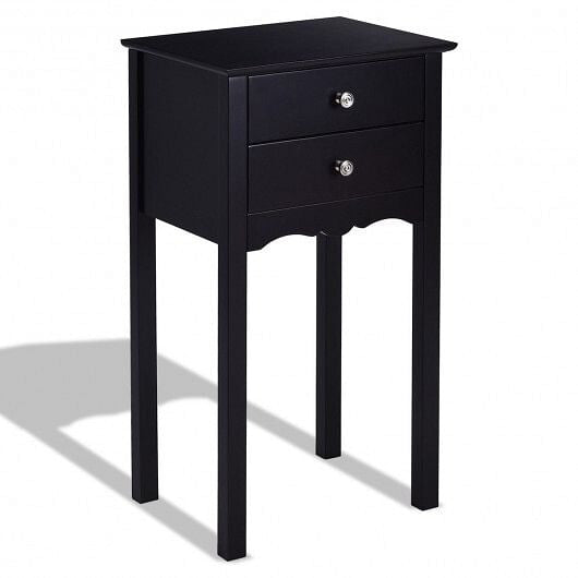 Side Table End Accent Table with 2 Drawers-Black-0