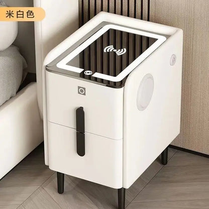 Smart White Bedside Table: Space-Saving & Stylish Storage Solution-1