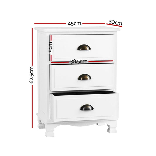 Artiss 2x Bedside Table 3 Drawers Vintage - THYME White
