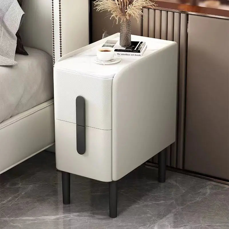 Smart White Bedside Table: Space-Saving & Stylish Storage Solution-3