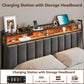 Double Bed Frame with 2 Storage Drawers and LED Lights Headboard, Upholstered Bed Frame with Charging Station, No Box Spring Needed, Easy Assembly - Grey