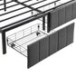 Double Bed Frame with 2 Storage Drawers and LED Lights Headboard, Upholstered Bed Frame with Charging Station, No Box Spring Needed, Easy Assembly - Grey