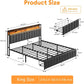 King Bed Frame with 2 Storage Drawers and LED Lights Headboard, Upholstered Bed Frame with Charging Station, No Box Spring Needed, Easy Assembly - Grey