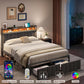 Queen Bed Frame with 2 Storage Drawers and LED Lights Headboard, Upholstered Bed Frame with Charging Station, No Box Spring Needed, Easy Assembly - Grey