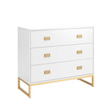 Sarantino Amara Chest of Drawers Tallboy Dresser in White/Gold