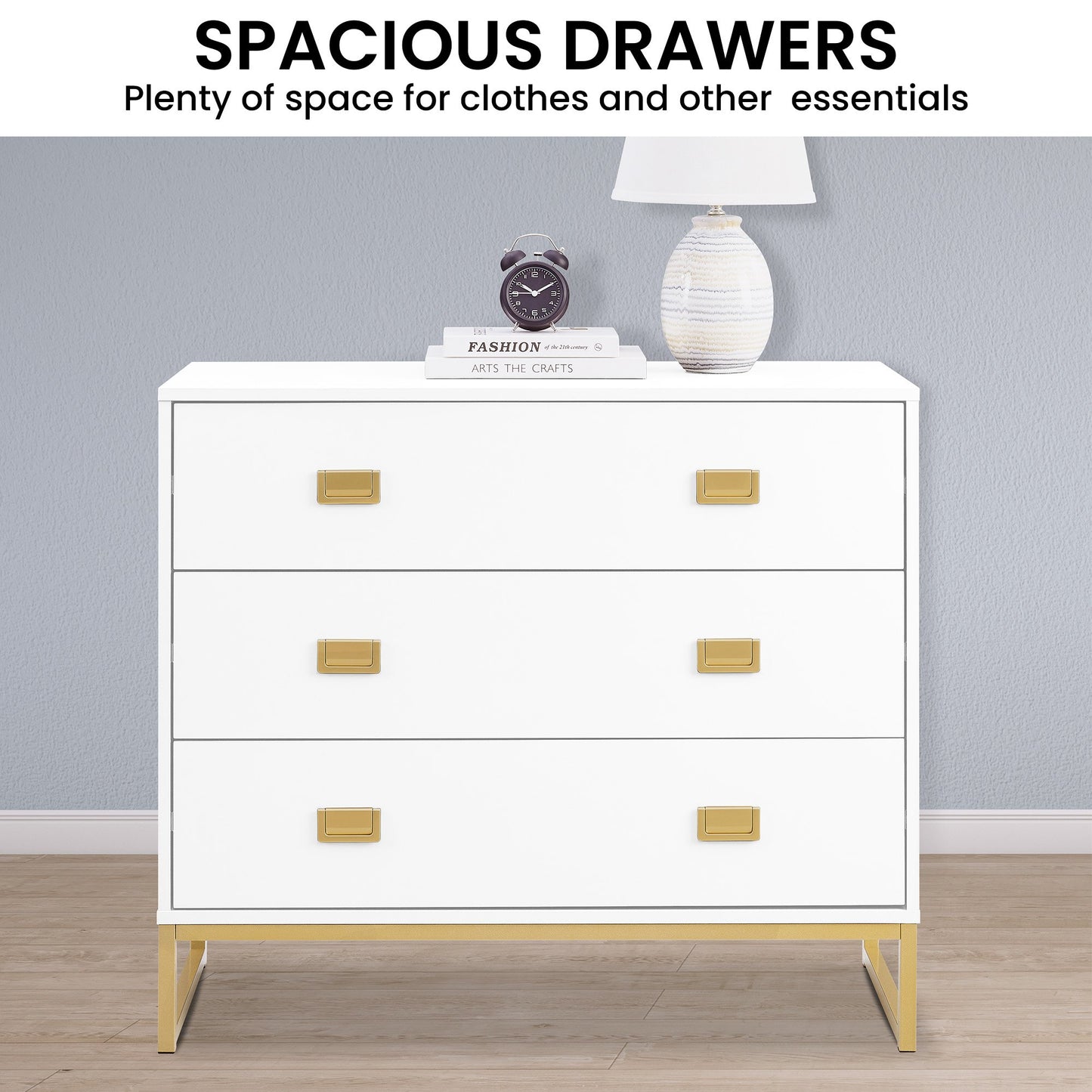 Sarantino Amara Chest of Drawers Tallboy Dresser in White/Gold