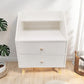 Warm White Nightstand Wooden Legs Knobs Open Storage Two Drawers Modern Design