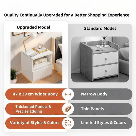 Modern Nightstand Warm White Open Storage Finger Pull Drawer Compact 47cm