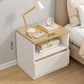 Modern Nightstand Oak Wood Grain Top White Cabinet Open Shelf Finger Pull