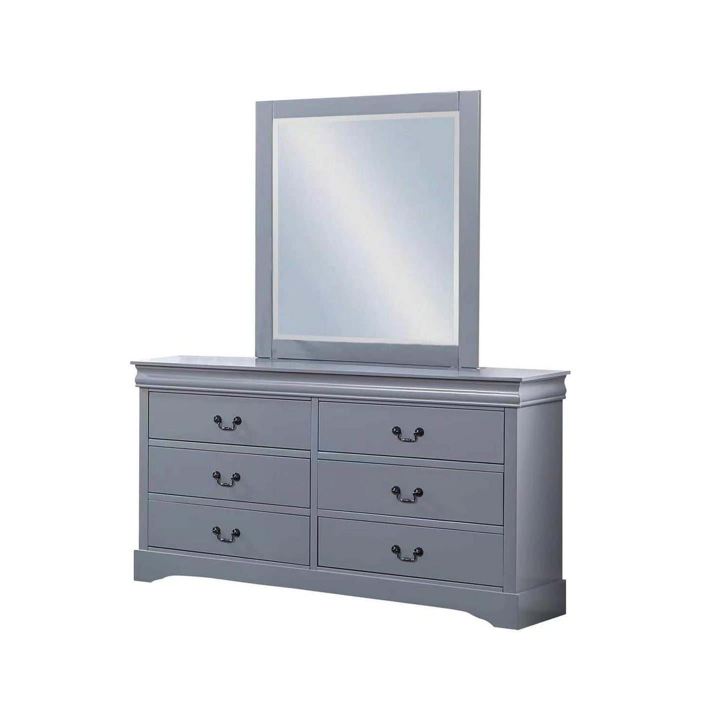 5 Pieces Bedroom Suite in Solid Wood & MDF King Size Grey Colour Bed, Bedside Table, Dresser & Tallboy