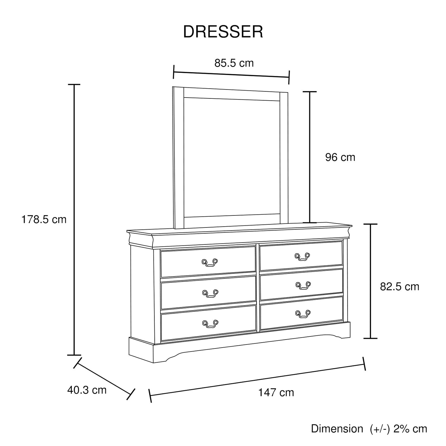 5 Pieces Bedroom Suite in Solid Wood & MDF King Size Grey Colour Bed, Bedside Table, Dresser & Tallboy