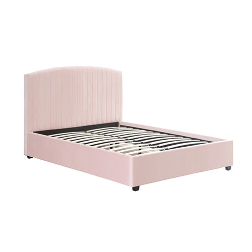 NNEDSZ Camelia Queen Size Bed Frame Pink Velvet Upholstery High Headboard Quality Slats Metal Structure