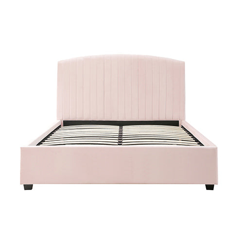 NNEDSZ Camelia Queen Size Bed Frame Pink Velvet Upholstery High Headboard Quality Slats Metal Structure