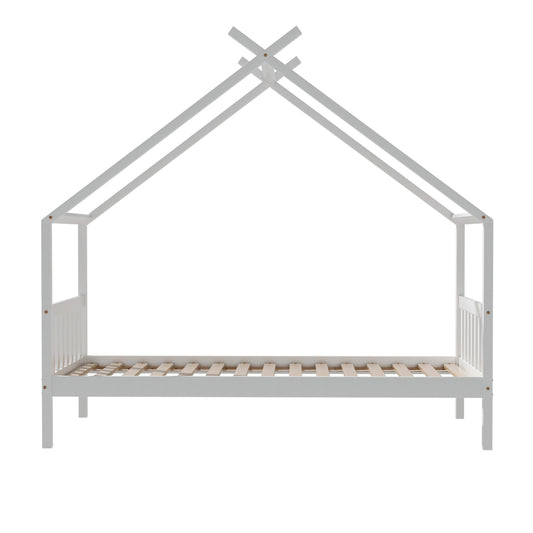 Artiss Bed Frame Wooden Base Kids Single Timber House Beds White
