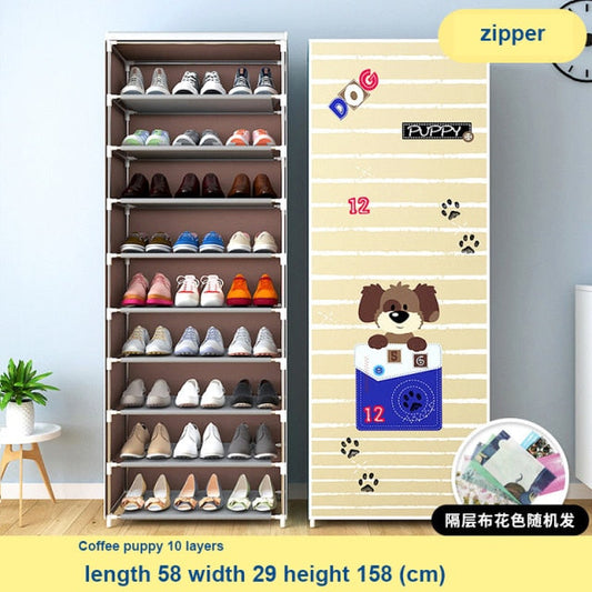 Multilayer Shoe Cabinet Simple Dustproof Home Space-saving indoor Assembly Nonwoven Fabric With Zipper Closed Storage Shoe Rack-2